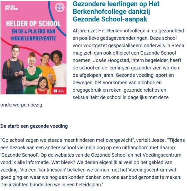 Verhaal over een Gezonde School voor de nieuwsbrief scholen 