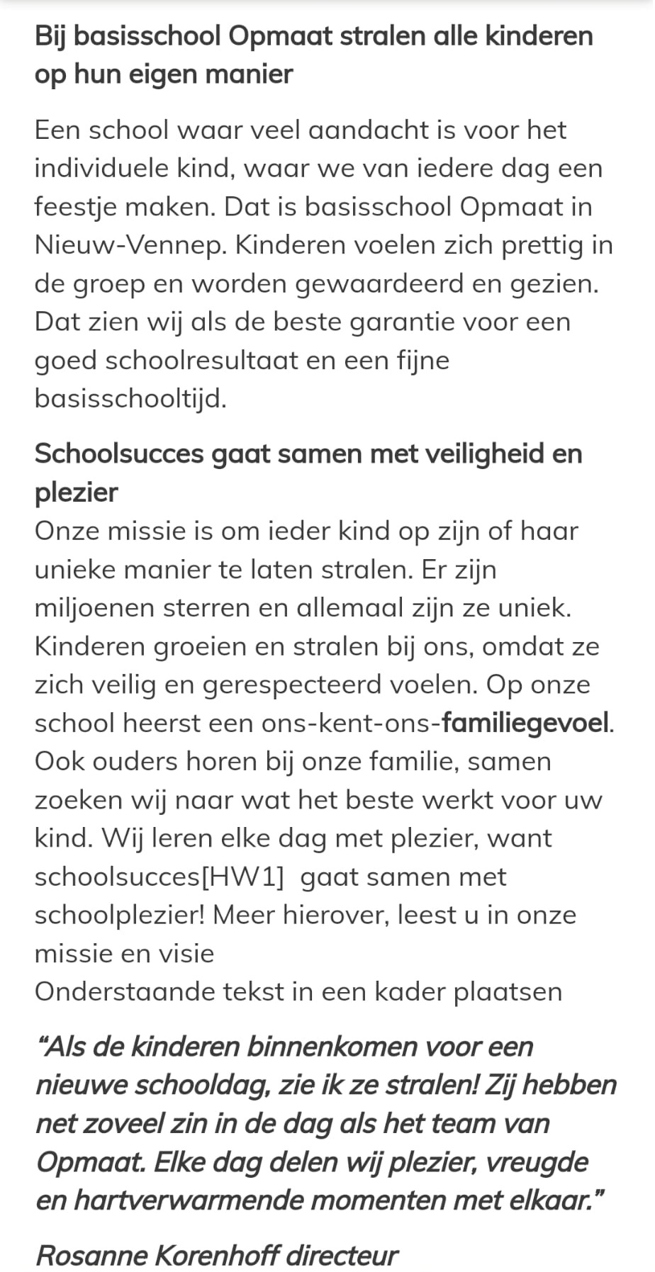 Voorbeeldteksten van een tekstschrijver voor een basisschool 